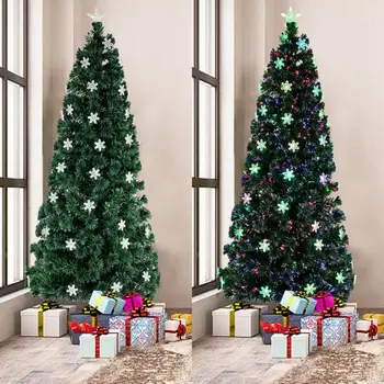 

6FT/7FT Small Light Fiber Optic Artificial PVC Christmas Tree 230/290 Branches Lighting Snowflake Decor Xmas Tree Ornaments 40E