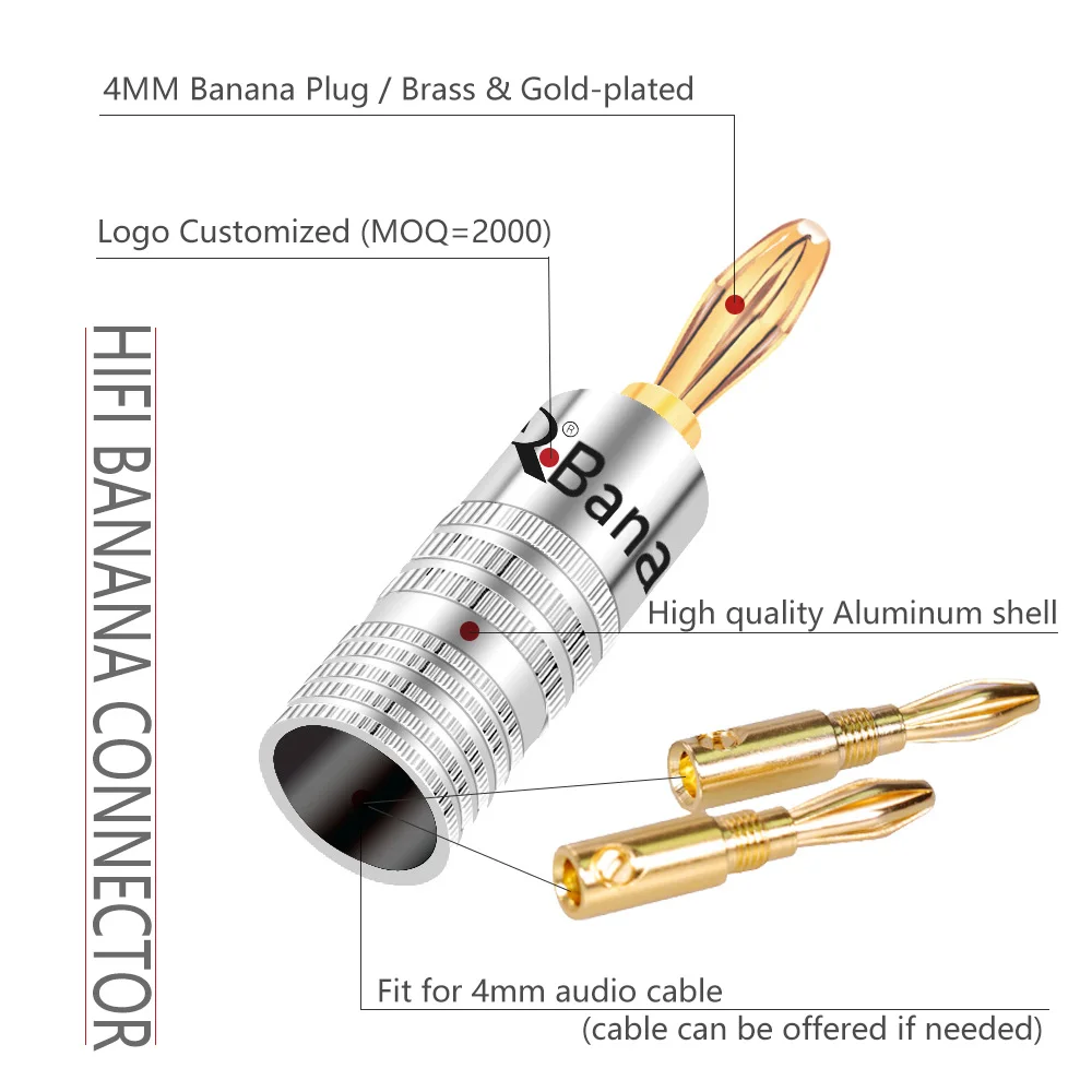 Штекер типа банан 24 К позолоченный медный разъем BFA 4 мм штекер для динамика