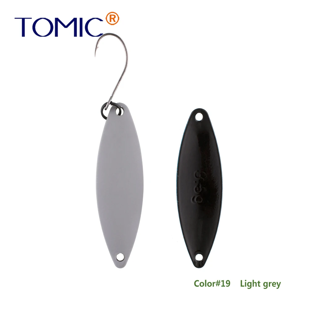Light grey Tomic 1 шт. 1,6 г 2,7 г 3,5 г микро узкие латунные металлические ложки УФ сверкающие цвета окунь форель области один крючок рыболовные приманки Pesca - Цвет: Light grey