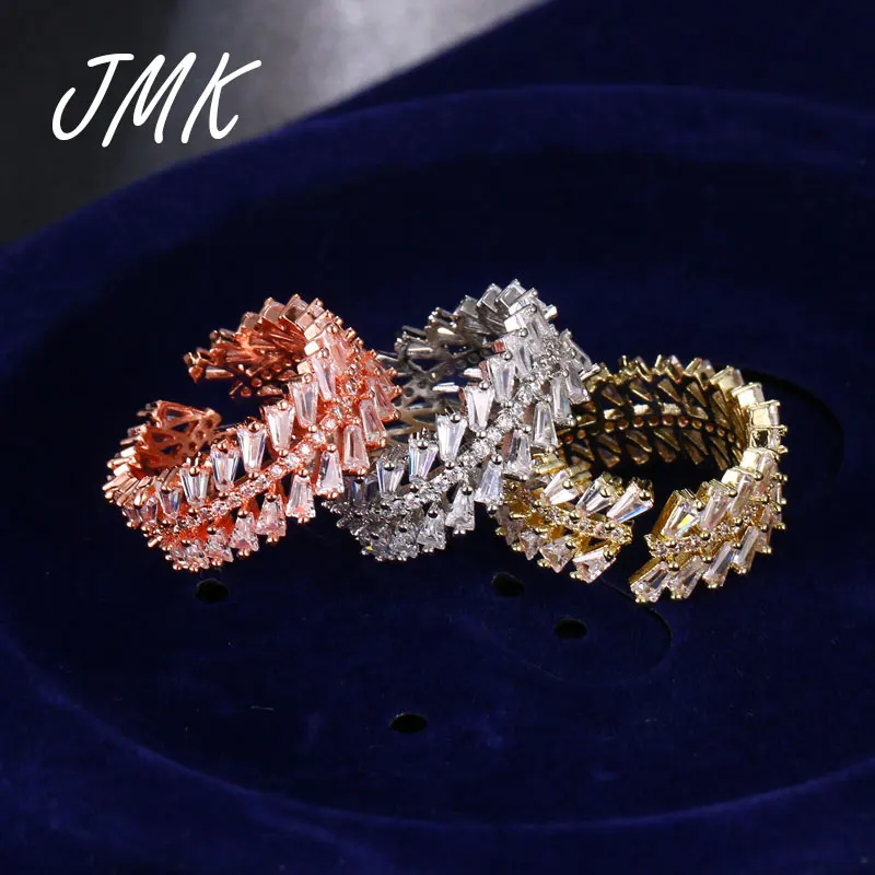 JMK роскошные 2 ряда AAA циркониевые Регулируемые кольца серебряные 18k золото