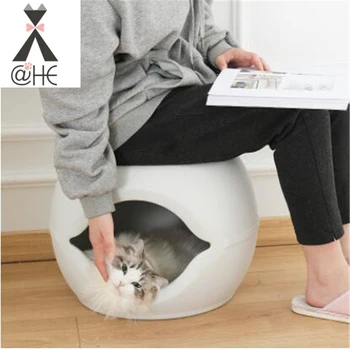 

@HE Creative Four Seasons Net Red Villa Semi-Closed Plastic Eggshell Round Stool Villa Litter Nest For Dog And Cat