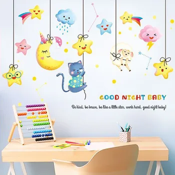 

Cartoon Star Moon Good Night Fantasy Baby Kids Children's Room Bedroom Decor Kindergarten Decoration Self-adhesive Wall Stickers