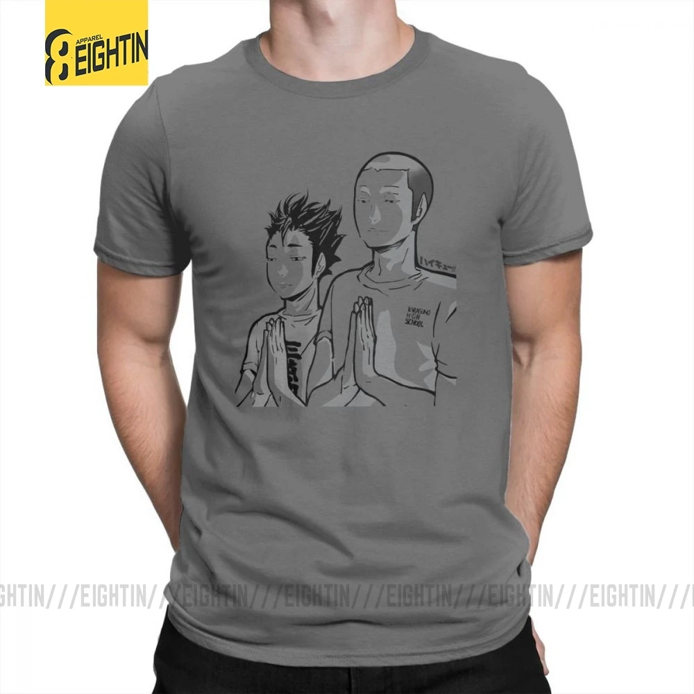 Haikyu, футболки, тананоя, Молящиеся футболки, короткий рукав, вырез лодочкой, Мужская простая комическая футболка, очищенный хлопок, высокое качество, большая - Цвет: Темно-серый