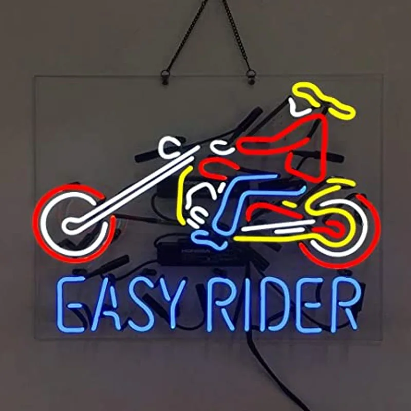 Insegna Al Neon Easy Rider Moto Neon Wall Sign Beer Bar Store Handcraft Hotel Pubblicizza Lampade Tubo Di Vetro Fatto A Mano Ricreativo