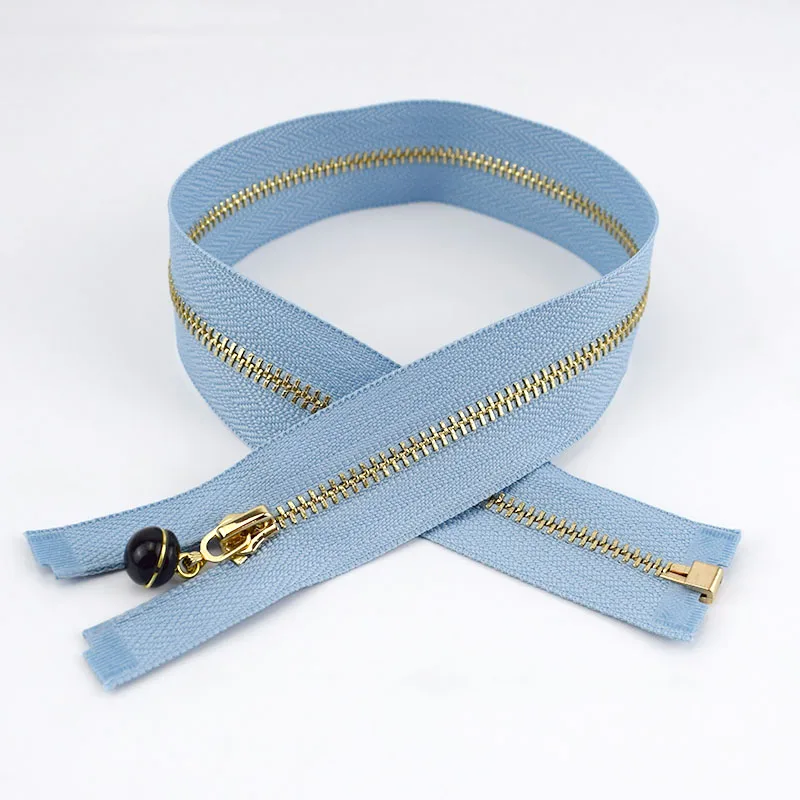Skyblue-black 60 см 3# открытый конец застежки-молнии для шитья жемчужный слайдер съемник украшения Металлические молнии Одежда молния DIY ремесло аксессуары для шитья ZA044 - Цвет: Skyblue-black