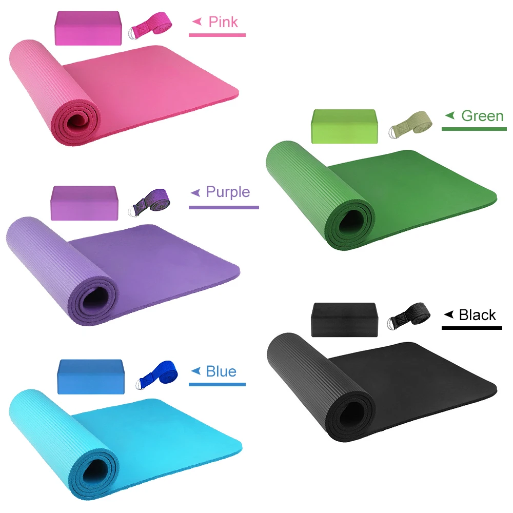 3PCS Yoga Exercise Set Gym Yoga Mat Yoga Blocks Stretching Yoga Strap Home Fitness Equipment with Mat Storage Pouch and Strap