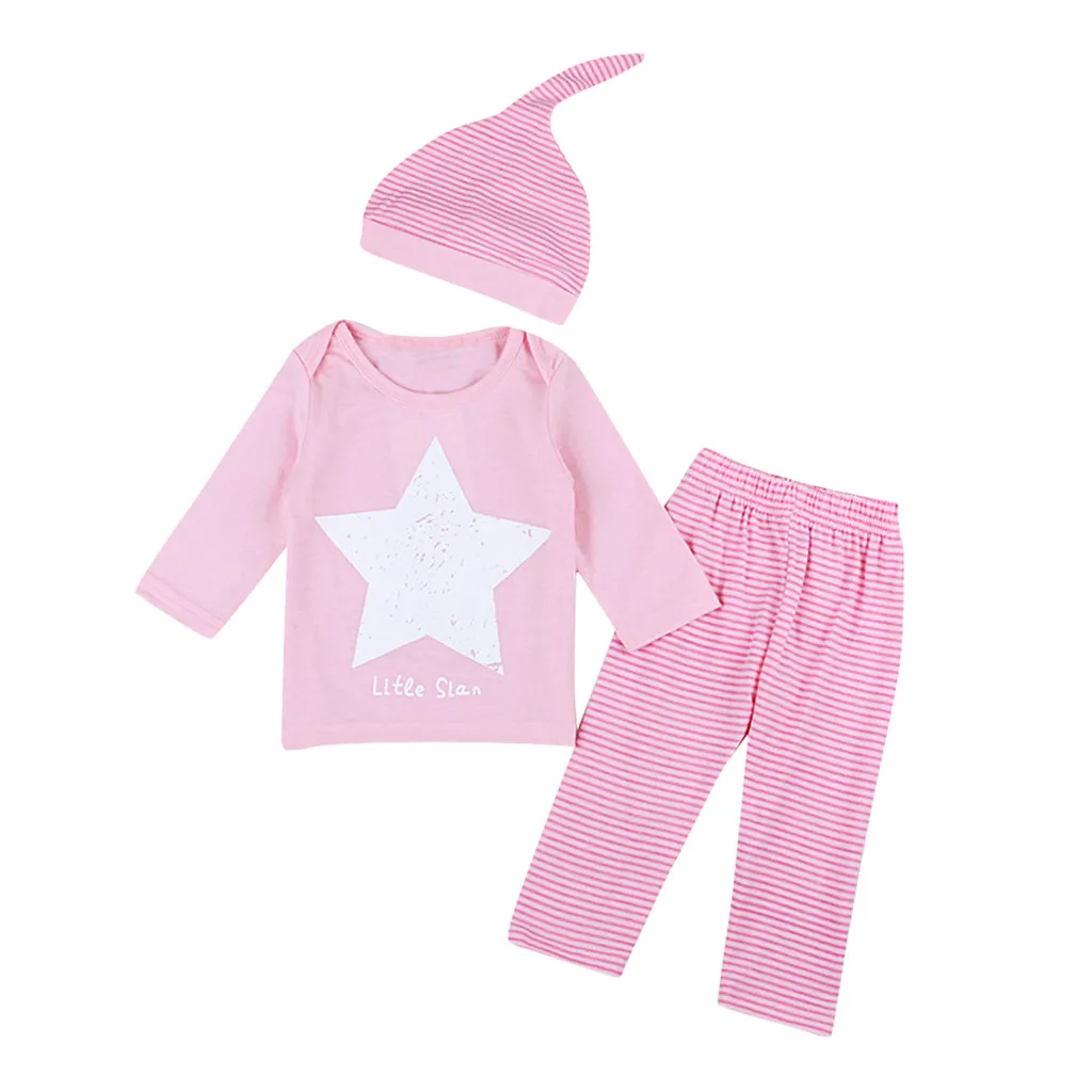 Штаны с длинными рукавами и пятиконечной звездой Детская Одежда из трех предметов с шапкой г. Новая модная Детская Одежда# Y5 - Цвет: Розовый