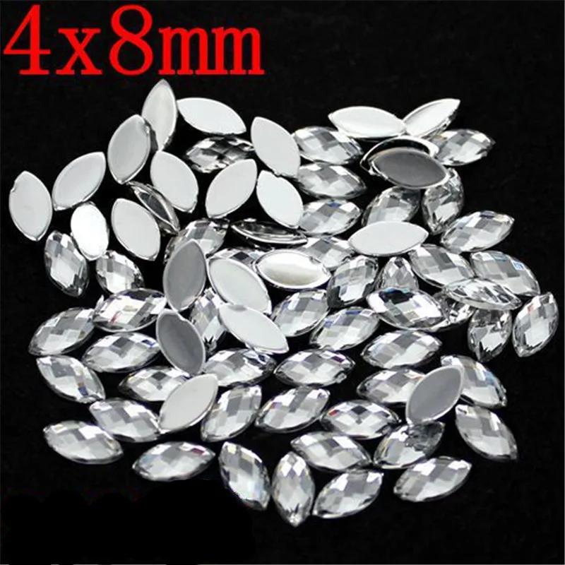 Flat Back Marquise Earth Facet Many Colors Crystal Acrylic Horse eye Shape Rhinestone Decorate Nail art Accessories 4x8MM 100Pcs | Красота и