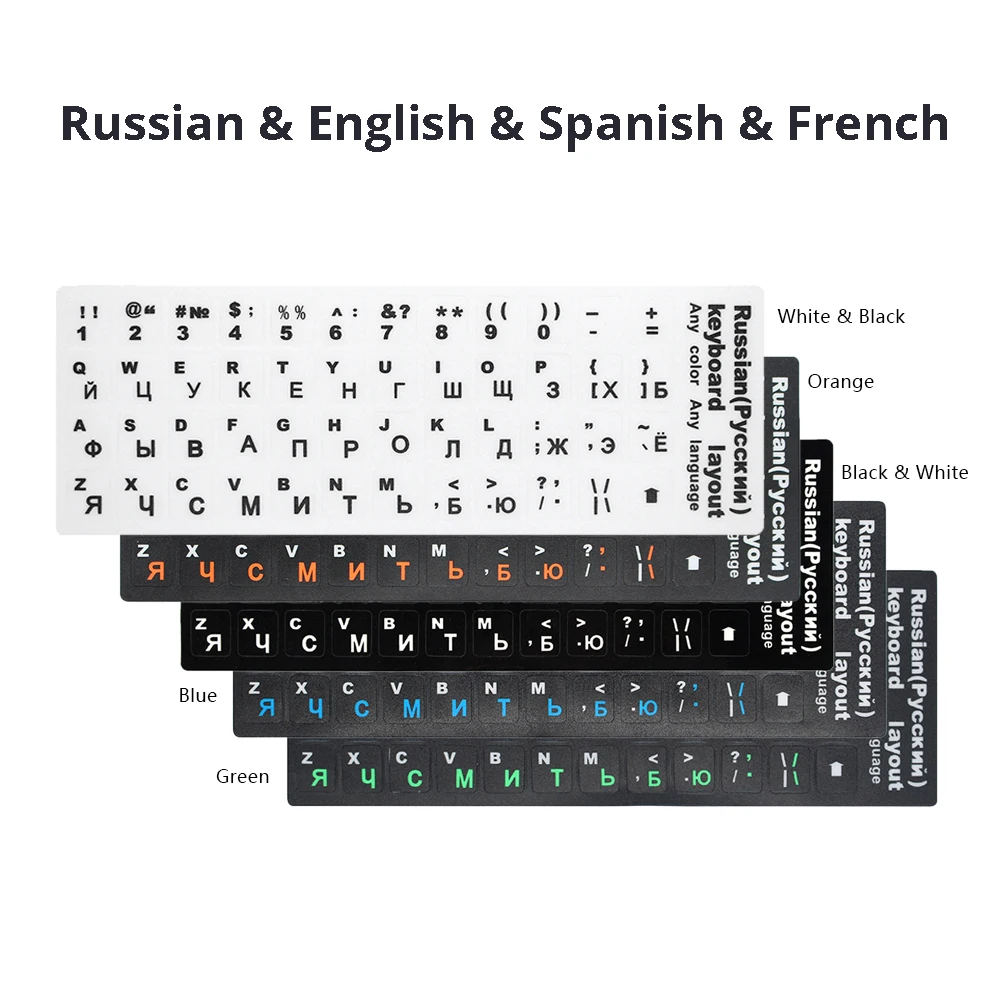 

RU Keyboard Stickers Cover Letter Russian English Spanish Non Transparent Universal Replacement Keyboard Stickers For Laptops
