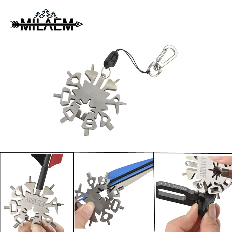

Snowflake shape wrench Multi-function Archery Tool Outdoor Sports Wrench Arrow Repair for Archery and creative Gift Keychain