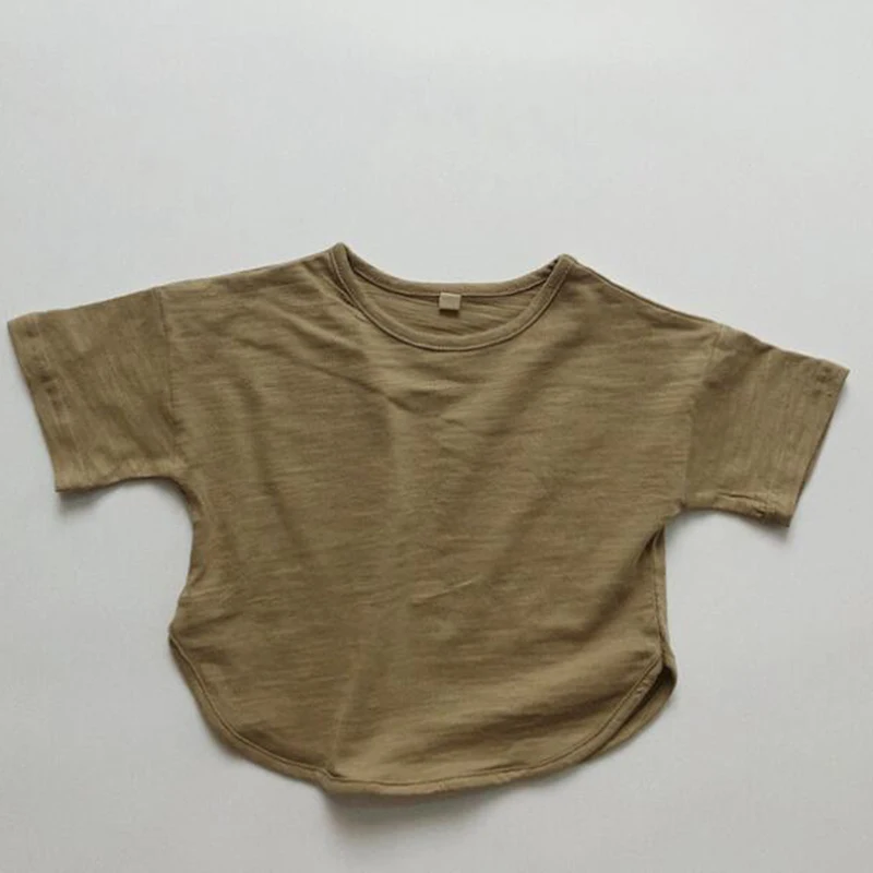 T-shirt à manches courtes pour bébé fille et garçon, vêtement d'été en coton solide, style japonais et coréen