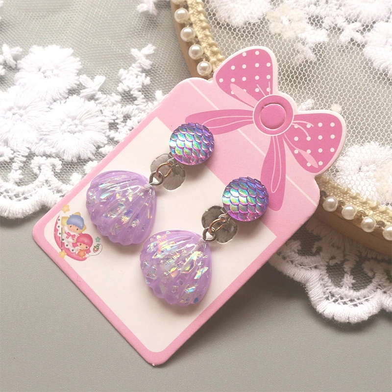 Cute Korean No Pierced Clip on Earrings with Shell Mermaid Scales Designs for Women Girls Kids Play Earrings Jewelry Accessories with ear clip earrings clip earrings ear clip ear accessories