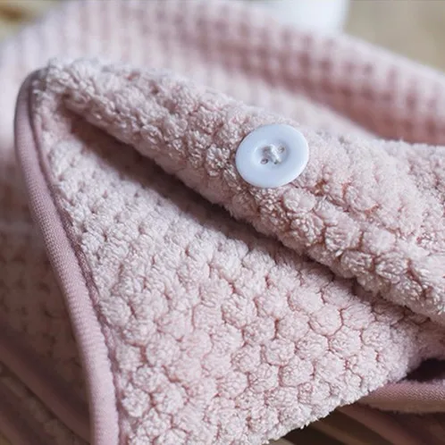 1PC Cotton Women Bathroom Super Absorbent Quick-drying Thicker microfiber Bath Towel Hair Dry Cap Button Bath Turban