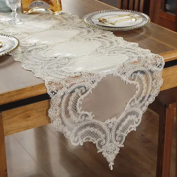 

Luxury Lace Table Flag Cloth Champagne Coffee Table Runner Wedding Decorations