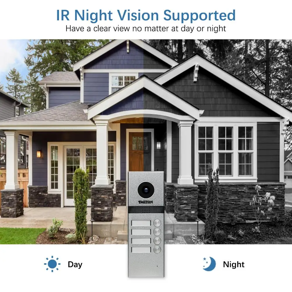 TMEZON Video Intercom Doorbell System Touch Button Support Snapshot & Video RecordDesign For Multiple Apartment