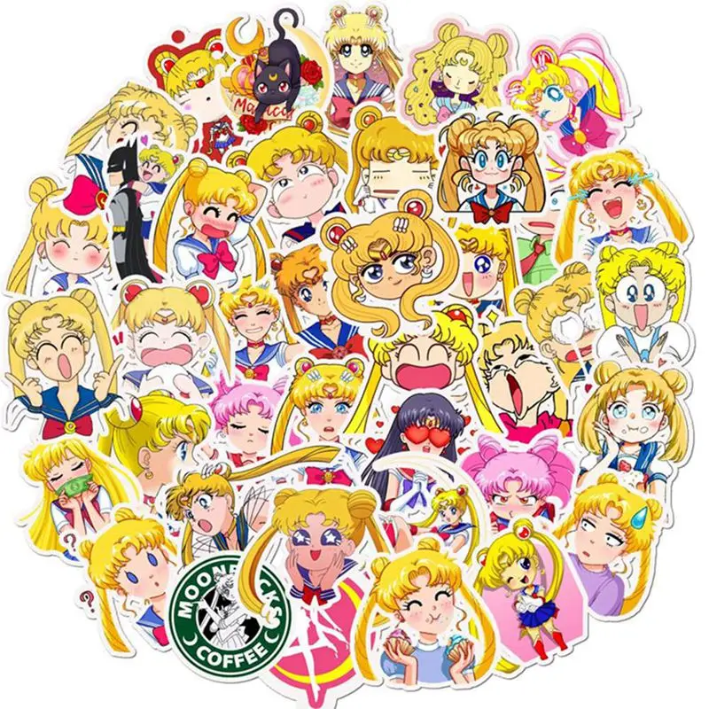50pcs 50 шт./упак. Kawaii Сейлор Мун мультфильм стикеры на клейкой основе для художественного оформления ногтей, ручная работа дневник канцелярские наклейки Детский подарок - Цвет: 50pcs