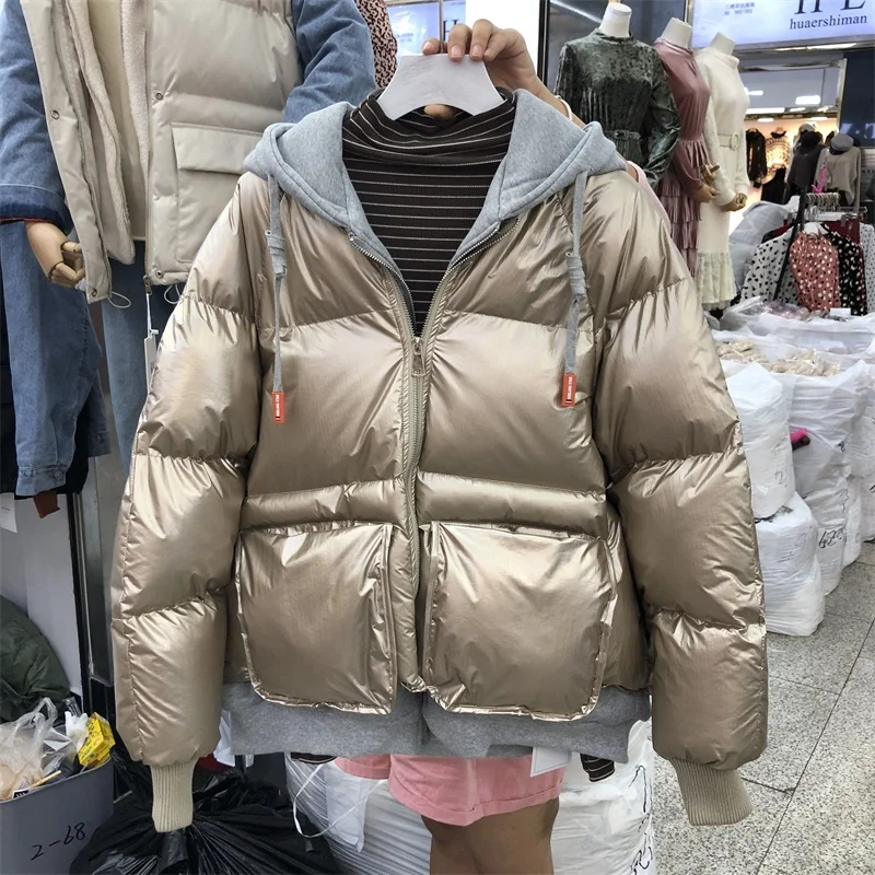Bf Lazy Wind Женская Осенняя/зимняя поддельная двухсекционная хлопковая стеганая куртка короткая парка с капюшоном пальто Женская свободная теплая верхняя одежда