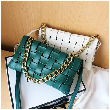 

2020 Newset Weave Design Small PU Leather Crossbody Bags For Women Luxury Solid Color Shoulder Handbags Chain Cross Body Bag