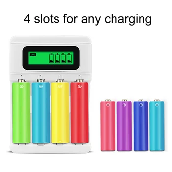 

Besegad 4 Slots Smart Intelligent Battery Charger Quick Charging USB Electrical Tools with LCD Display for AA AAA Battery
