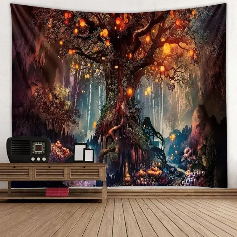 3D Print Tapestry Wall Hanging Wishing Trees Psychedelic Decorative Wall Carpet Bed Sheet Bohemian Hippie Home Decor Couch Throw