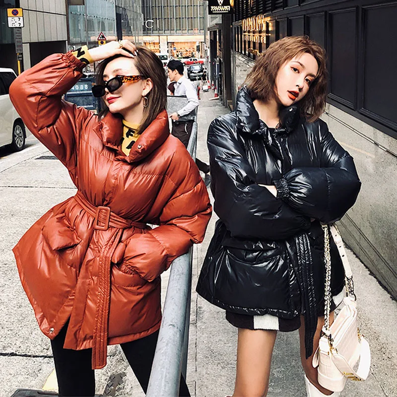 

Slim Fashion Cotton Padded Parka Femme Hiver With Belt Korean Warm Women Parks Coat Casual Winter Coat Jacket Streetwear