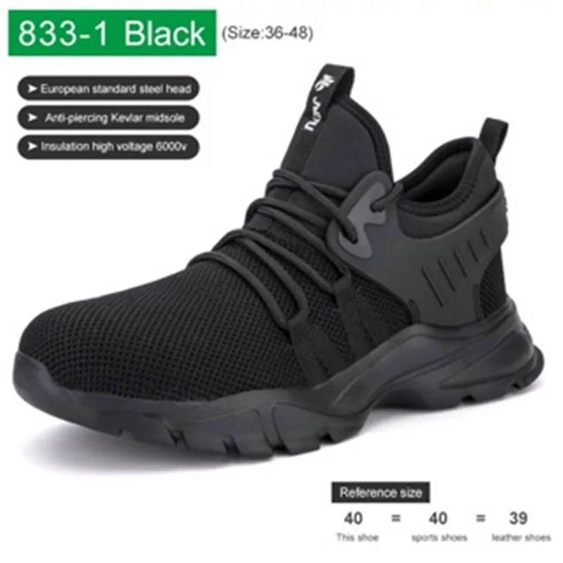 black-833-1 Рабочая обувь со стальным носком Мужская и женская защитная обувь отражающая изоляция 6000V светильник, промышленная и строительная обувь для мужчин s - Цвет: black-833-1