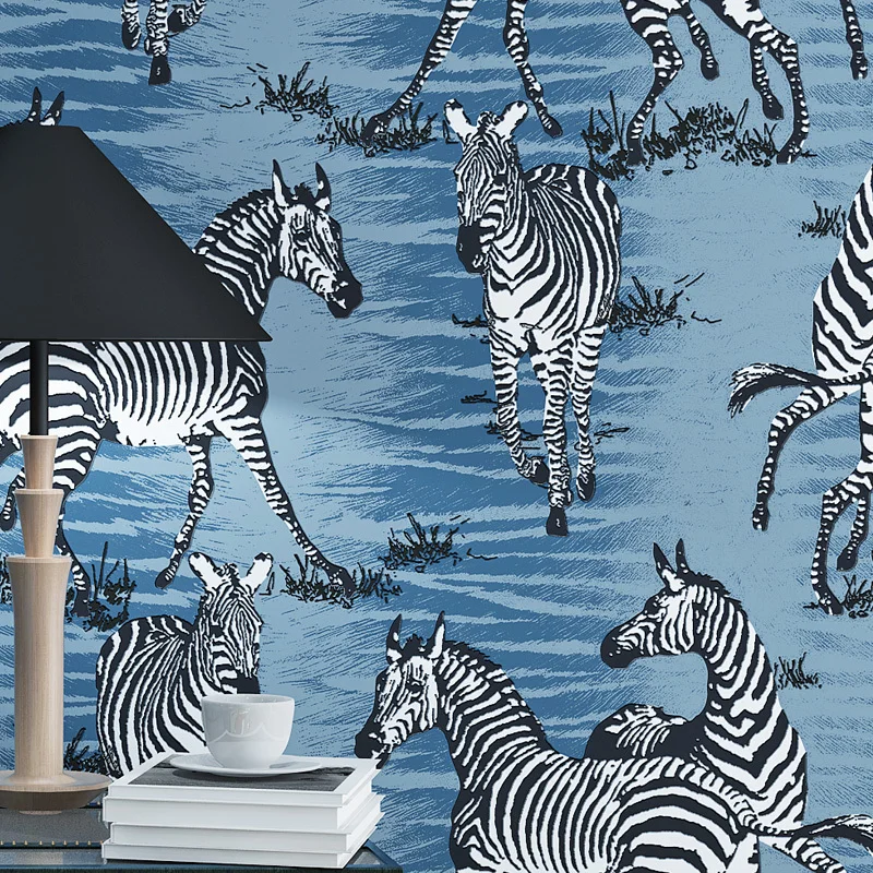 

Modern Kagit Duvar Living Room Wallpapers Zebra Personalized Flocking Non Woven Wall Paper Roll For Barber Shop Room Wall Murals