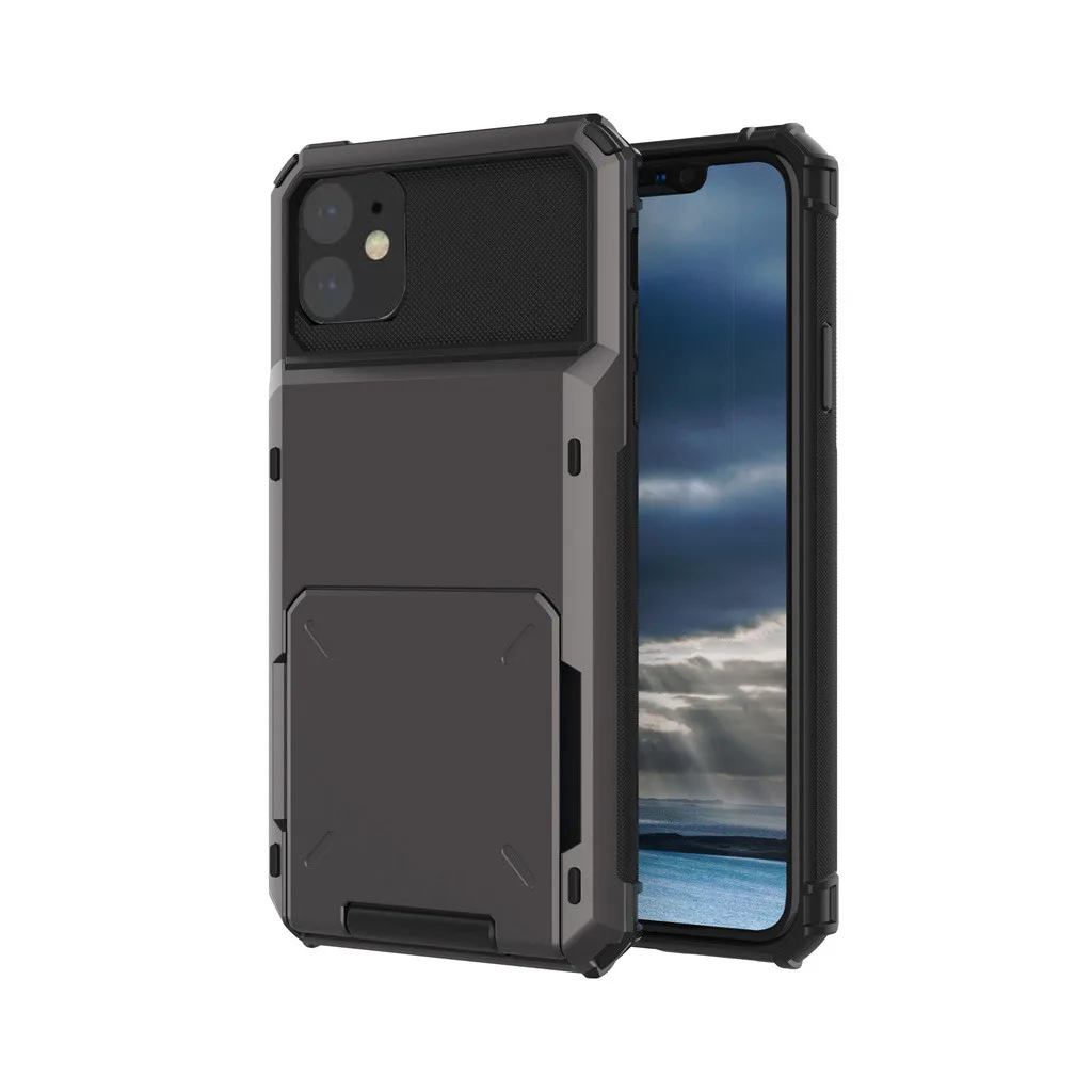 Чехол со слотом для карт для Iphone 11, 6,1 дюймов, чехол-кошелек s, мягкий ТПУ, Жесткий Чехол из поликарбоната, противоударный чехол из ТПУ