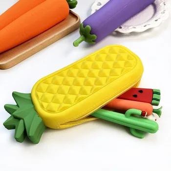 

Kawaii Fruit Eggplant Peas Bean Pod Corn Shape Zipper Pencil Case Silicone Pen Pencil Bag School Student Stationery Gilr Gifts