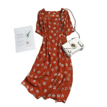 

Ropa Mujer Verano 2020 Vestidos De Salir Square Collar Mid-Calf Print Vintage Women's Clothing with Free Shipping 2020