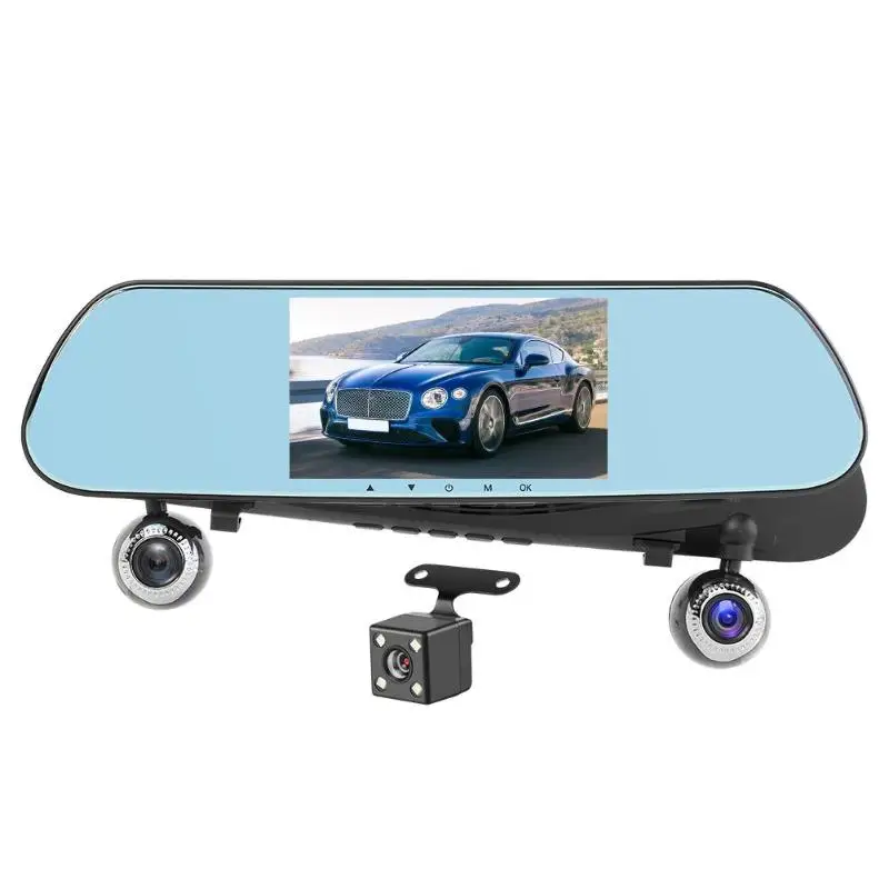 12/24V V9 Двойной объектив видеорегистратор для автомобиля DVR Камера 5 дюймов Сенсорный экран Dashcam видео Регистраторы зеркало заднего вида с камерой заднего вида Камера автомобиля Зарядное устройство