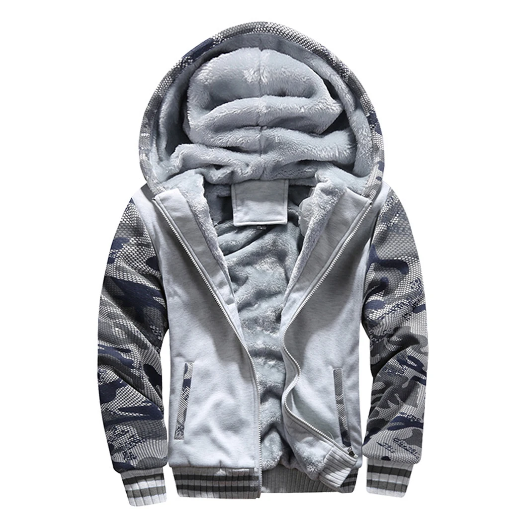 Light Gray Одноцветная куртка мужская зимняя Толстая Флисовая теплая толстовка с капюшоном на молнии мужской комплект толстовка с капюшоном Брюки Толстовка пальто Черная уличная одежда с капюшоном - Цвет: Light Gray