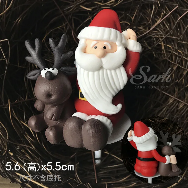 Elk Santa Рождественская елка сосновые шишки сани торт Топпер для рождественские вечерние принадлежности Снеговик Санта Клаус Декор год выпечки Любовь Подарки - Цвет: Elk Santa