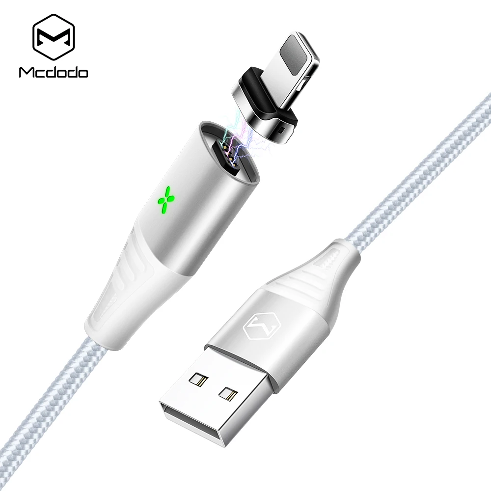 Silver Mcdodo USB Магнитный зарядный кабель 3A для iPhone X Xr XS Max 8 7 6 6s Plus iPad, шнур для быстрой зарядки телефона, кабель для передачи данных, светодиодный кабель IOS - Цвет: Silver