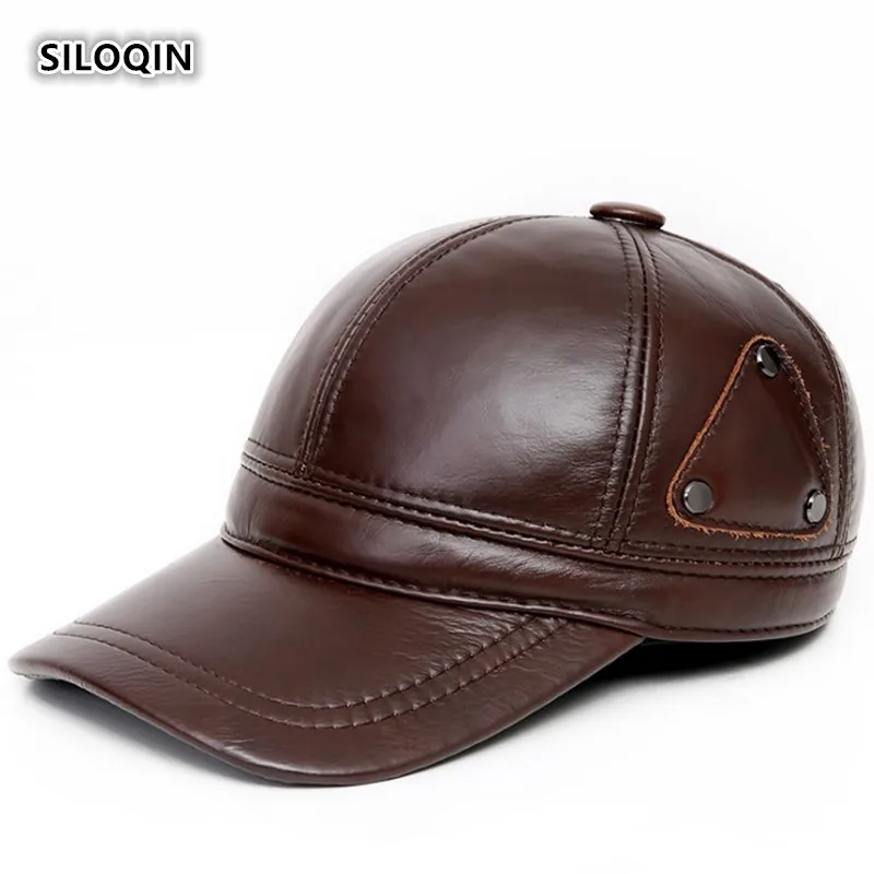 SILOQIN шляпа из натуральной кожи Snapback осень зима тренд Мужская Бейсболка Регулируемая теплая наушники козырьки первый слой из воловьей кожи