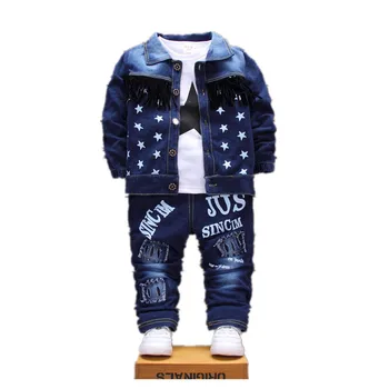 

Fashion cowboy Baby Boy Clothes set coat+ Long Sleeved T-shirt Tops + Pants 3PCS Outfit Children Infant Clothing Kids boys Suits
