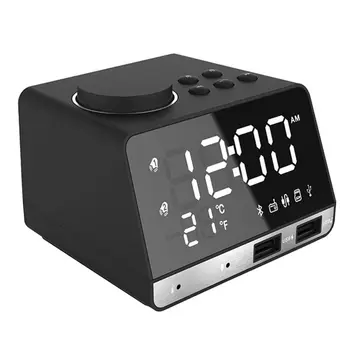 

Bluetooth 4.2 Radio Alarm Clock Speaker with Dual Snooze Clock USB Charging Port Thermometer LED Dimmable Display for Bedroom