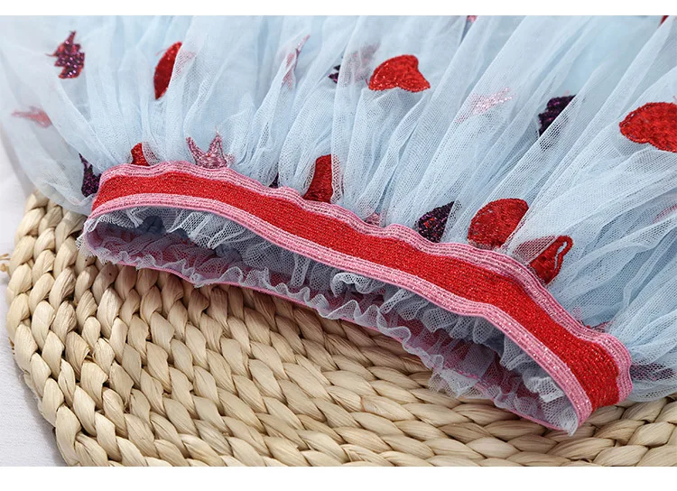 

Customizable 18 Summer New Style Blue Heart Embroidered Skirt Yarn Mesh Dress Princess Dress G Home Boutique Skirt