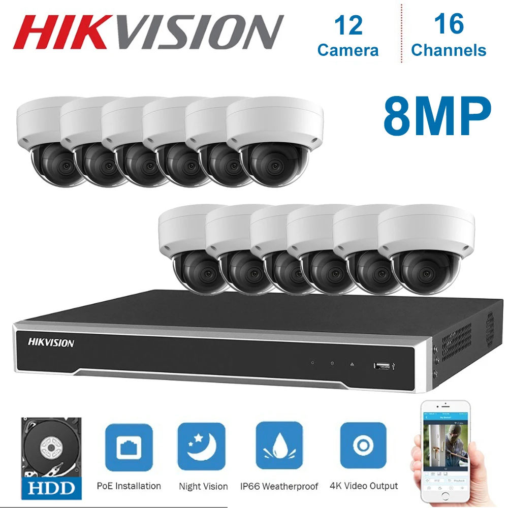 

16CH Hikvision POE NVR Surveillance with 12pcs 8MP IP Camera Network Security Night Vision CCTV Security System Kits