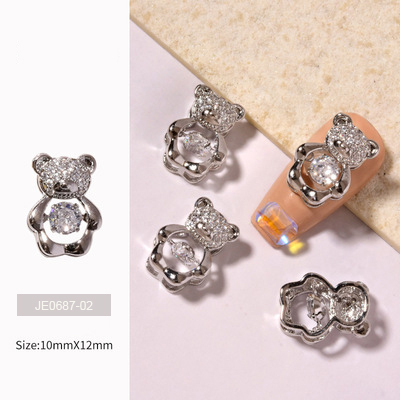 Beating Heart Nail Art Charms Crystals Rhinestones Gold/Sliver Rotatable Bear Nails Supplies Alloy Nail Zircon Decorations
