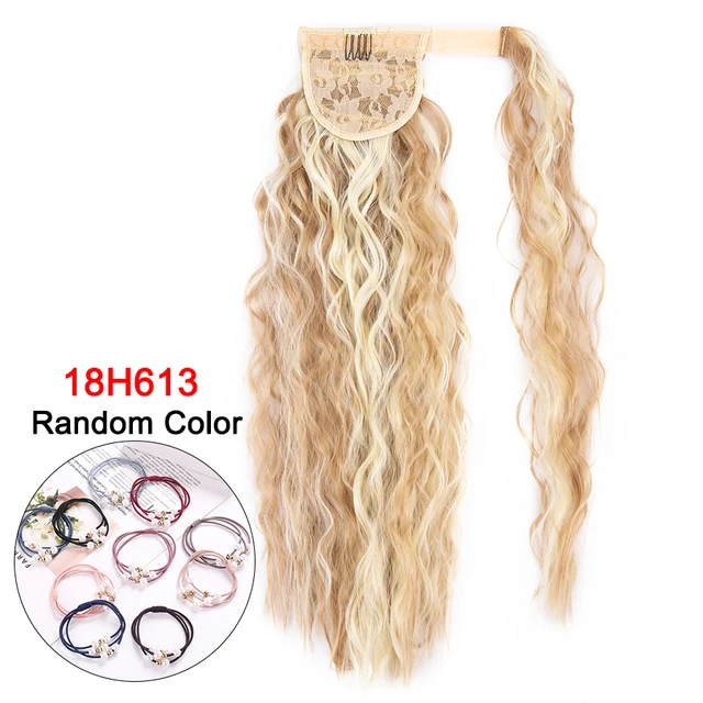 Leeons 20'' Synthetic Ponytail Hair pieces Heat Resistant Fiber Straight Ribbon Clip In Hair Extension 21 colors Brown Black 18h613 corn