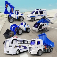  Children Early Educational Police Helicopter Traffic Car Bus Model Role Play Inertia Urban Traffic Engineering Vehicle Truck Toy 