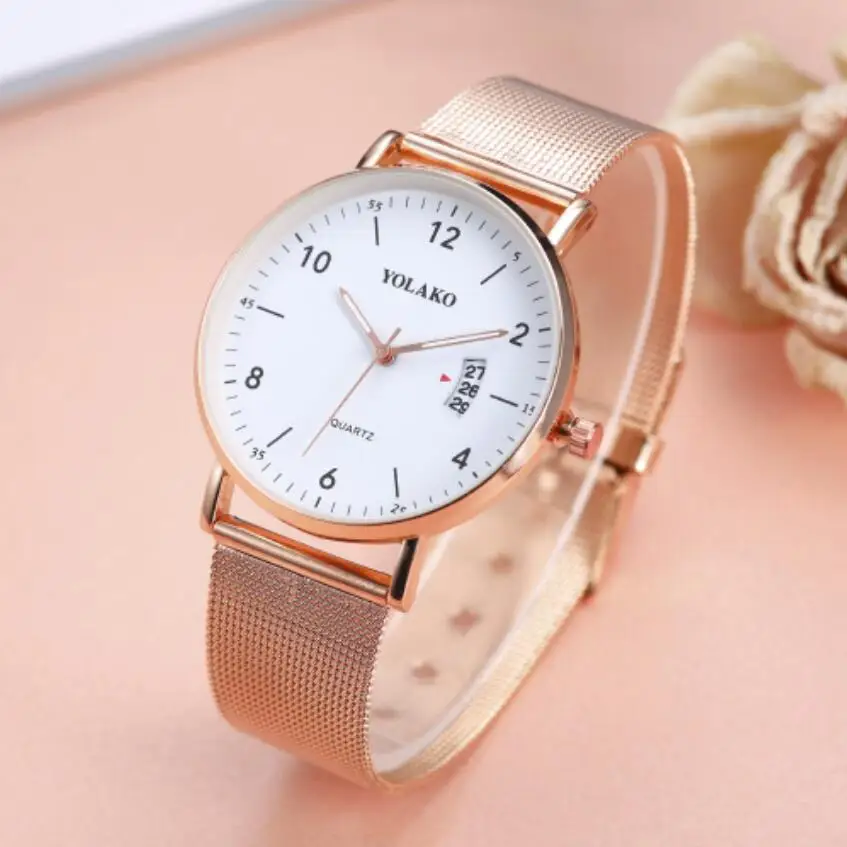 

New Fashhion Women Watches Men Stainless Steel Mesh Calendar Watch Ladies Casual Quartz Watch Relogio Masculino Male Wristwatch