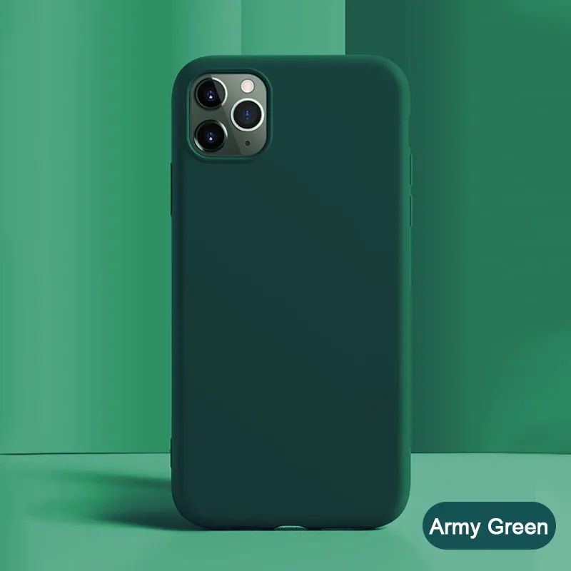 Однотонный силиконовый чехол для iPhone 11 Pro Max Чехол 7 8 6 6s Plus X XS MAX XR милый чехол мягкий простой модный чехол x 11 pro - Цвет: Army Green