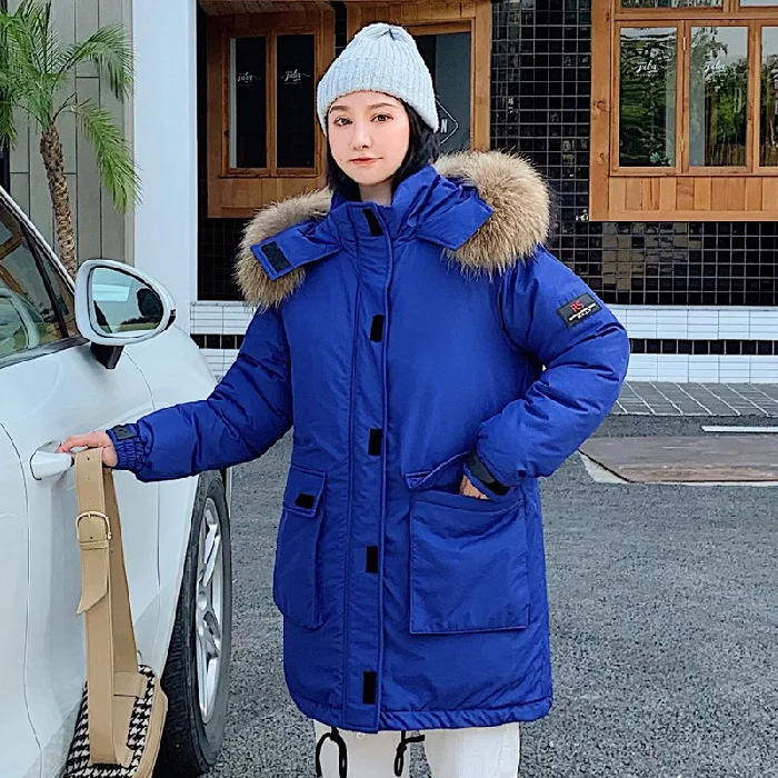 New Style Casual down Jacket Women's Korean-style Workwear Thick Warm Outdoor Ski Suit Mid-length Cotton-padded Clothes