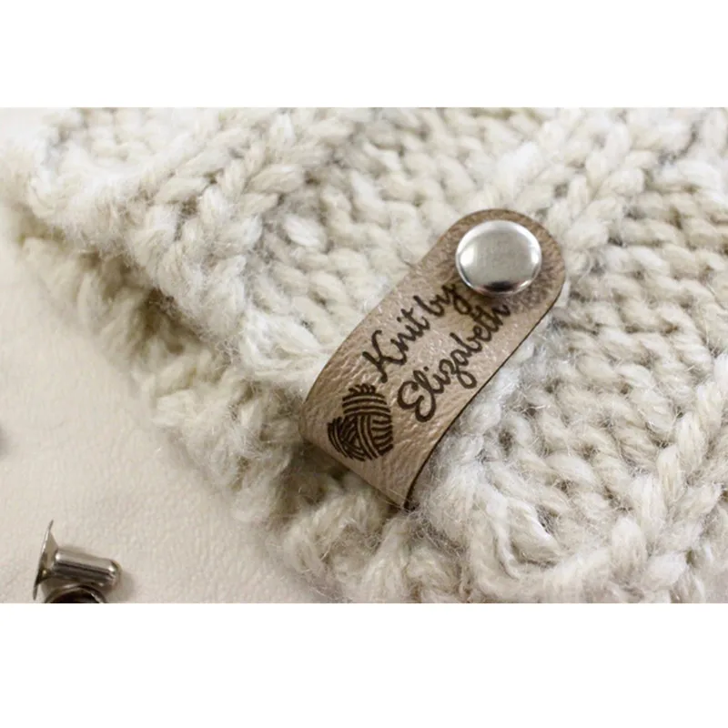 30pcs Custom leather tags with rivets for knitting clothing Handmade labels  personalised logo text Folding crochet