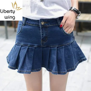 

Women Denim Large Size 9XL Ruffles Casual Mini Pleated Skirts Lady Spring Summer Korean High Quality Jean Skirt Female