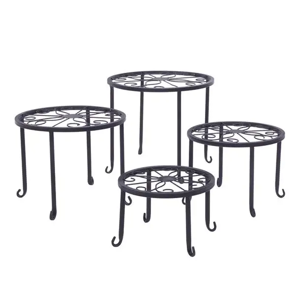 

4PCS/set Plant Shelves 4-1 Round Exquisitely carved Pattern in Black Baking Paint Wrought iron Potted plant shelf