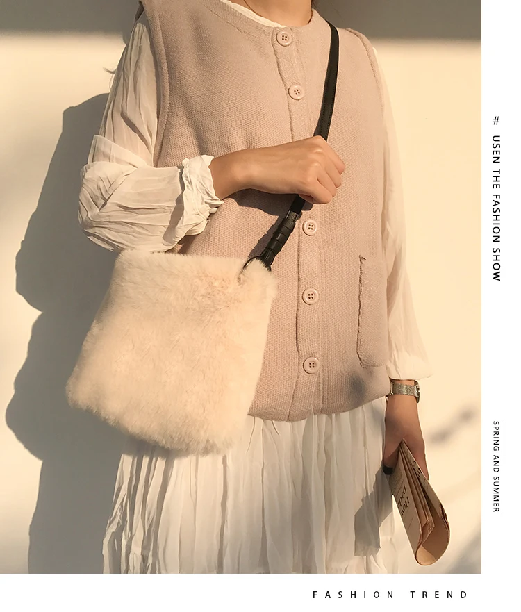 MABULA Cute Rabbit Fur Crossbody Bags For Women Soft Square Japanese Shoulder Bag Leisure Travel Shopping Phone | Багаж и сумки