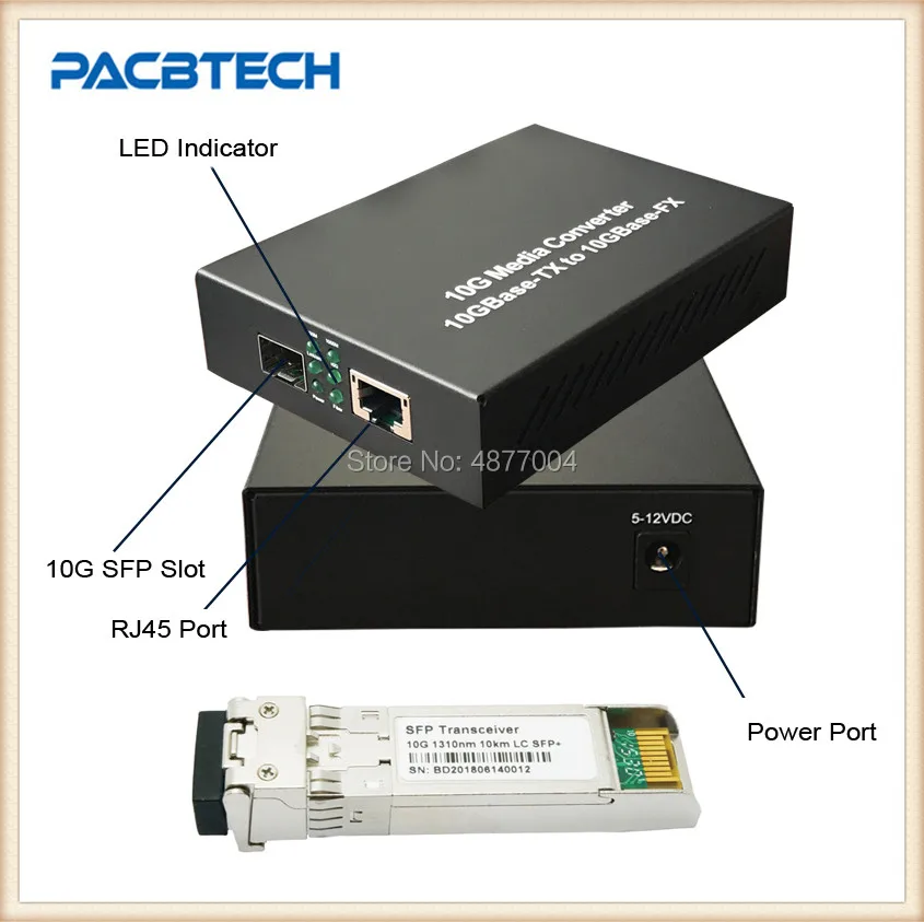 10G Ethernet волоконный медиаконвертер+ 1RJ45 с SFP модулем внутри